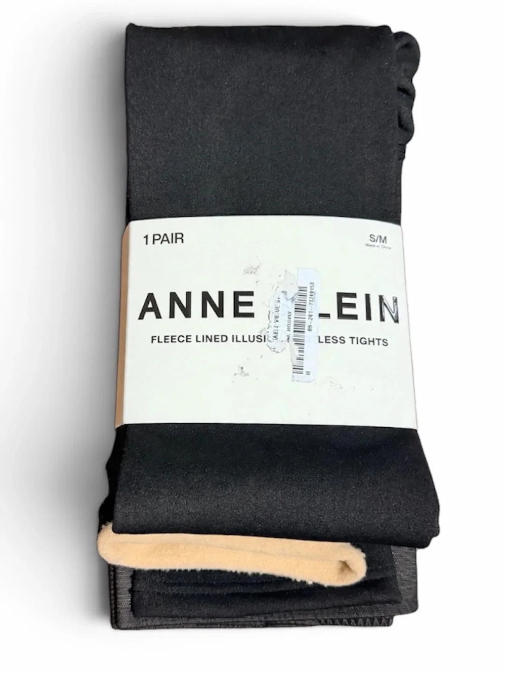 Anne Klein Fleece Lined Illusion Footless Tights S/M Black NWT
